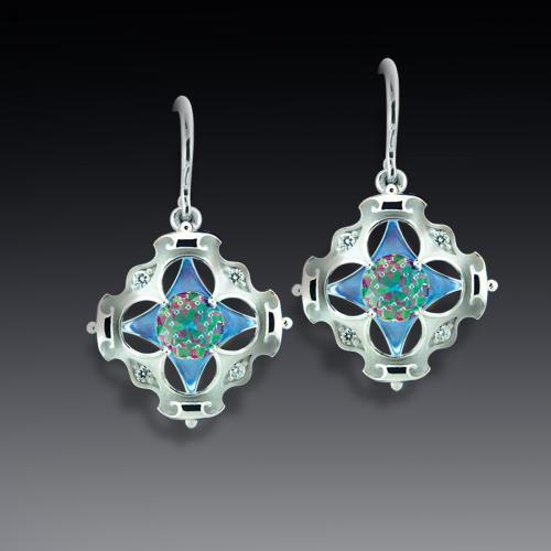Open-work Blue Topaz DavinChi Cut Earrings
