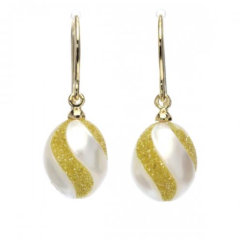 Galaxia Pearl Earrings with Lab-Grown Yellow Diamond Druzy