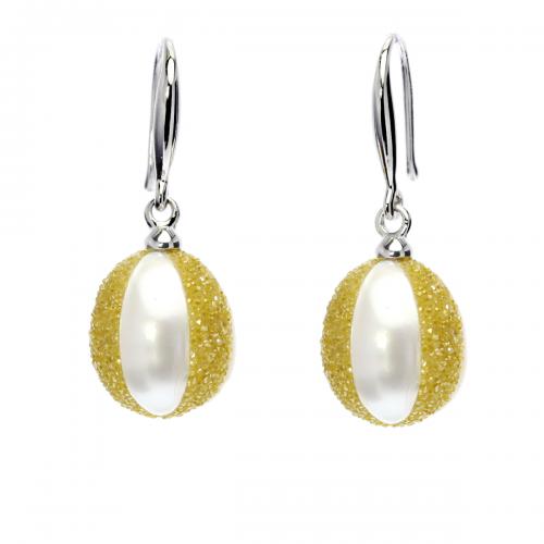 Galaxia Pearl Earrings with Lab-Grown Yellow Diamond Druzy
